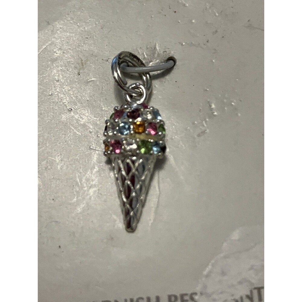 Sterling Silver Ice Cream Cone Charm with multicolor crystals 925 - Picture 2 of 3